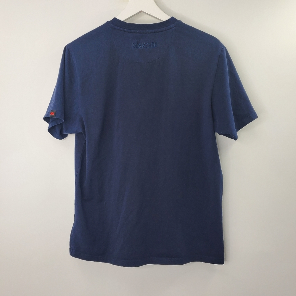 MAKOBI M157 Playmaker Tee Navy Blue Embroidered Big Graphic Shirt - Picture 6 of 8